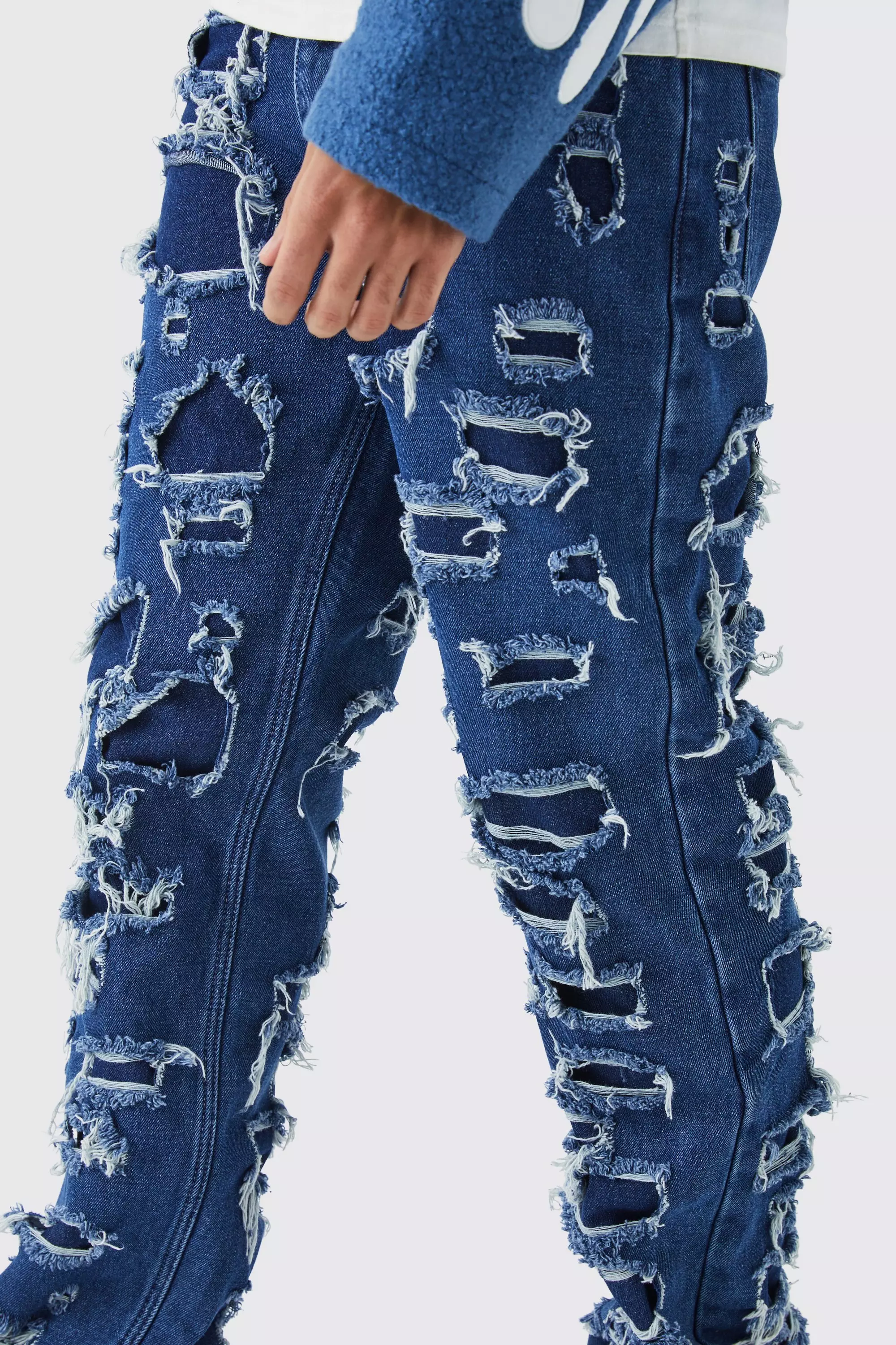 Dark blue best sale distressed jeans